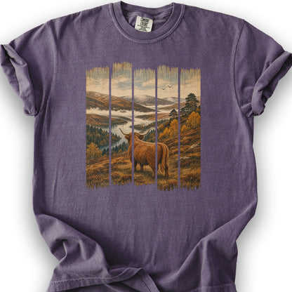 Scotland Coo Panels T-Shirt - Grape