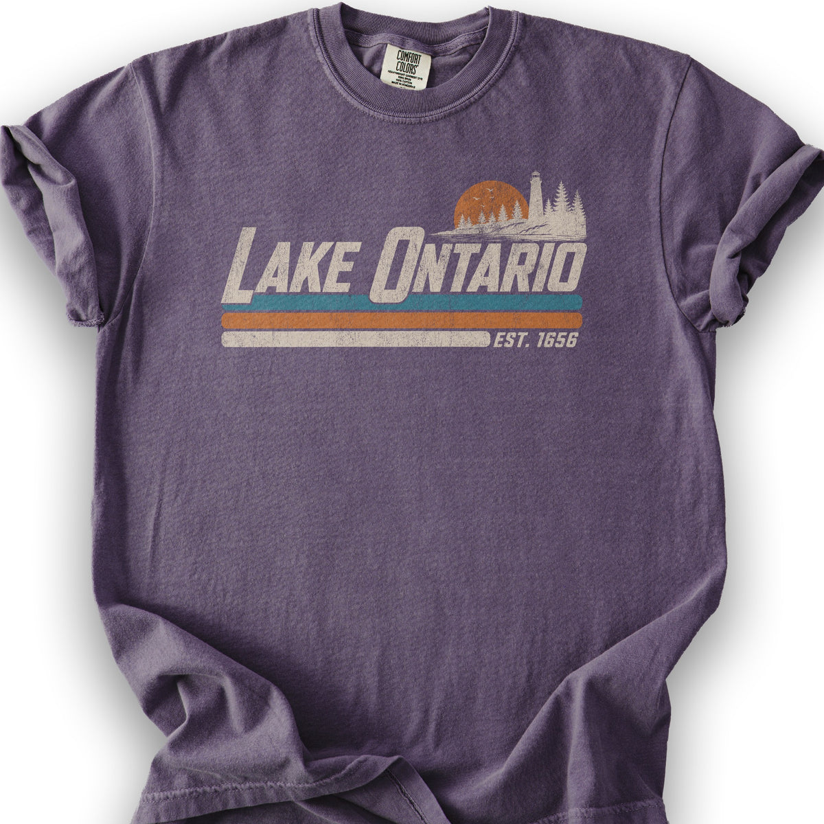 Bargain Bin Overstock! Lake Ontario Retro Stripe T-Shirt - Grape