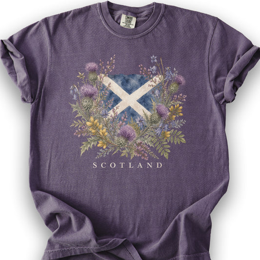 Botanical Scotland Flag T-Shirt - Grape