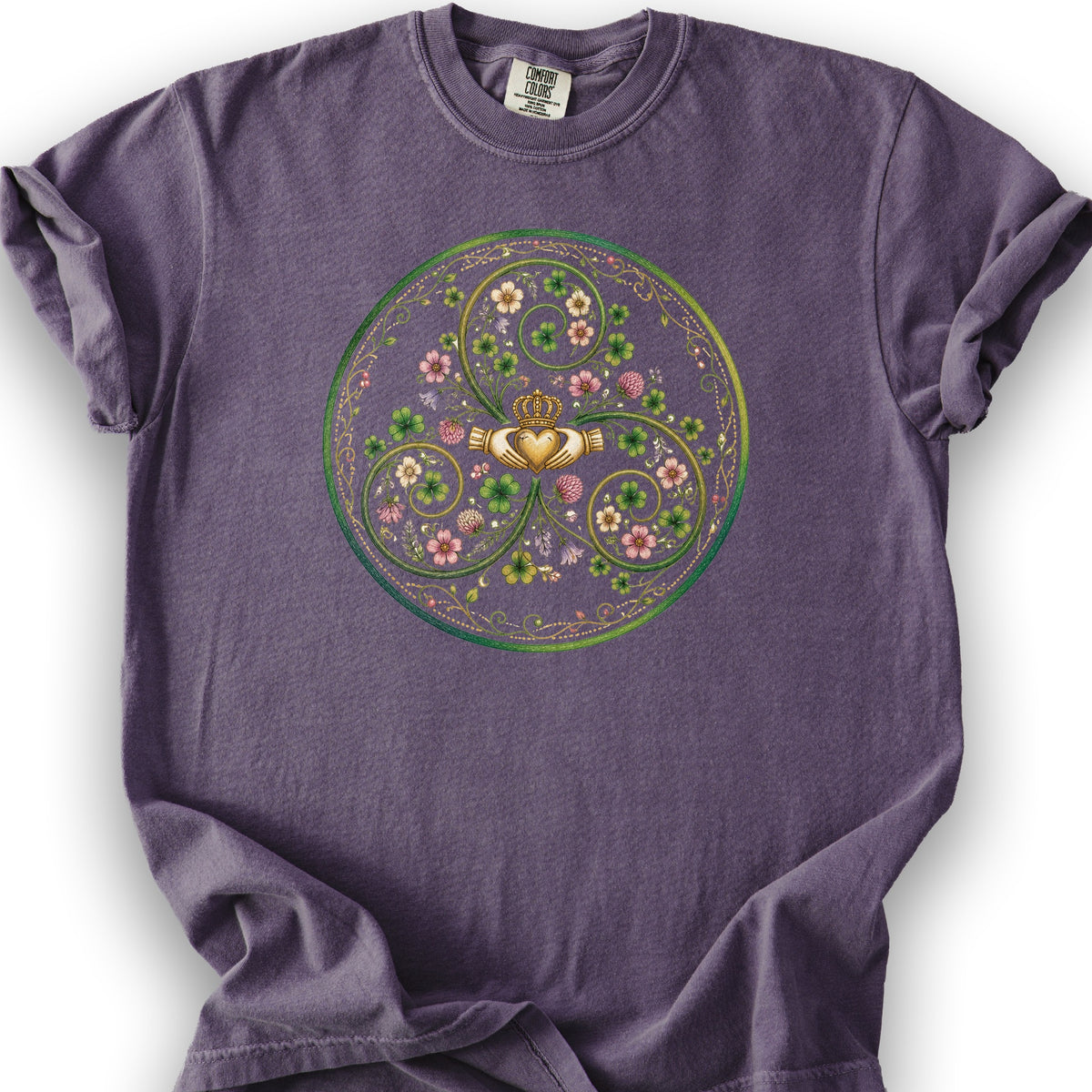 Claddagh Floral Triskele T-Shirt - Grape