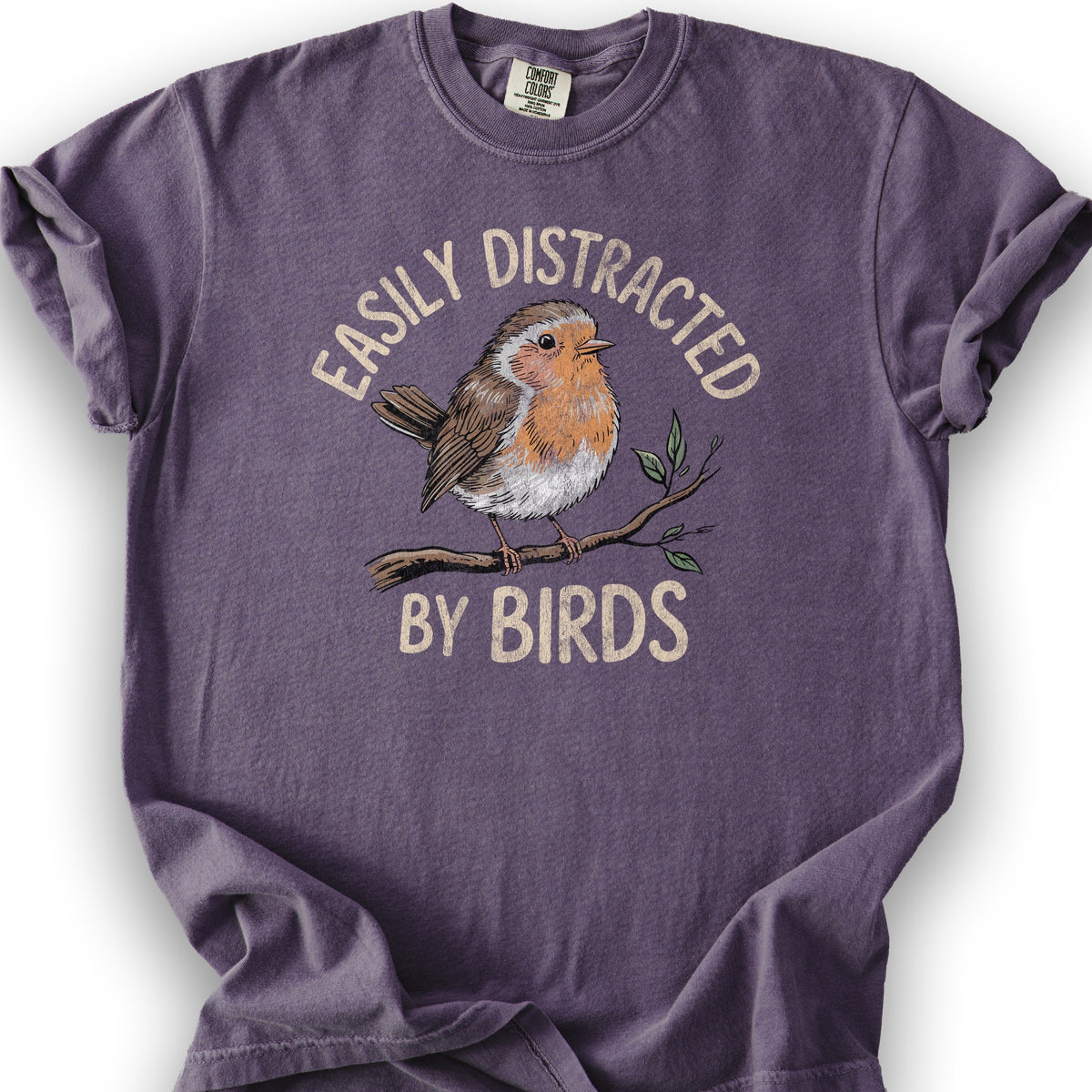 Easily Distracted By Birds Robin Textured T-Shirt - Grape