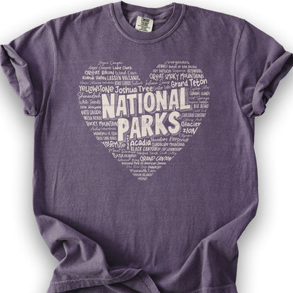 National Park Word Art "Heart" T-Shirt - Grape