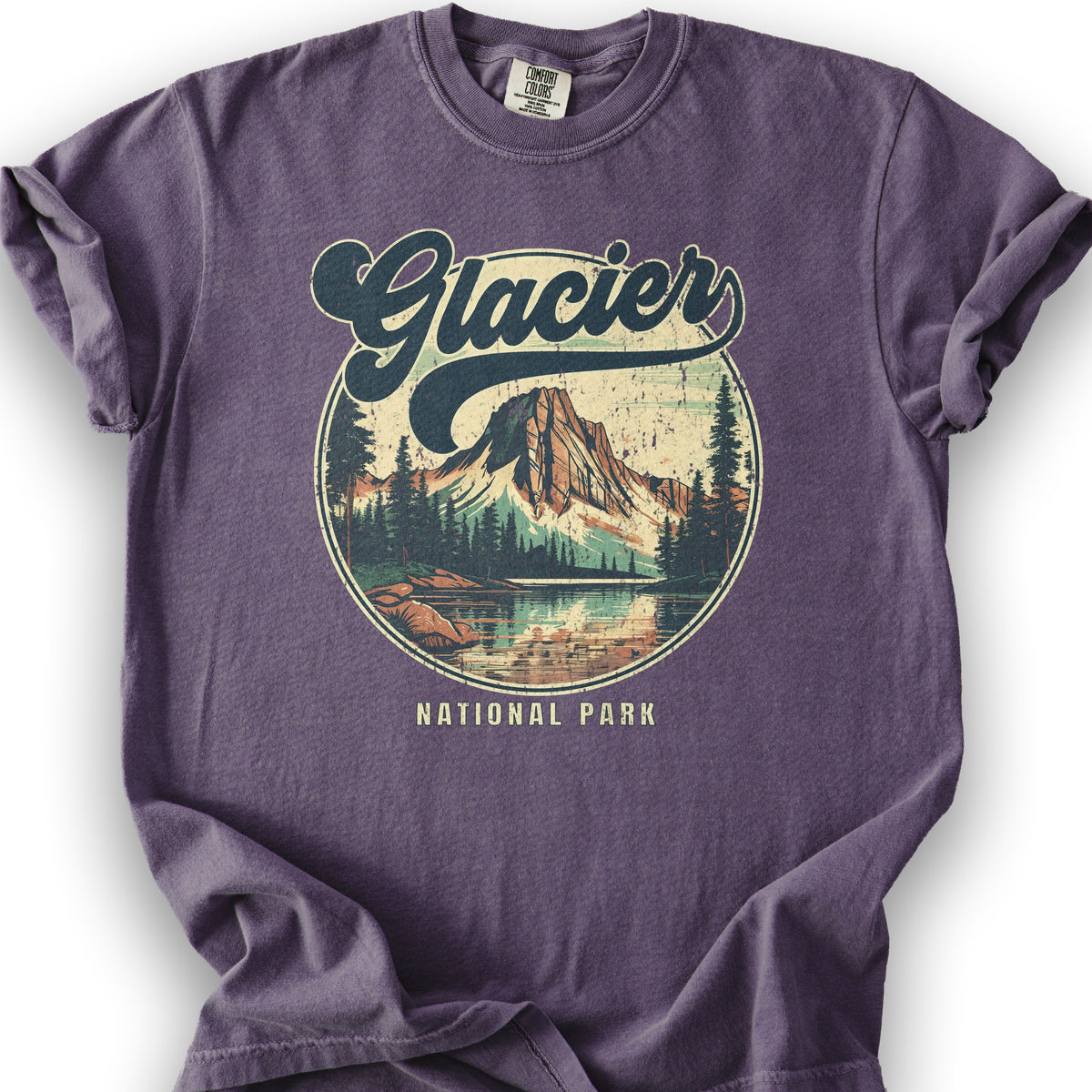Glacier National Park "Groovy Emblem" T-Shirt - Grape