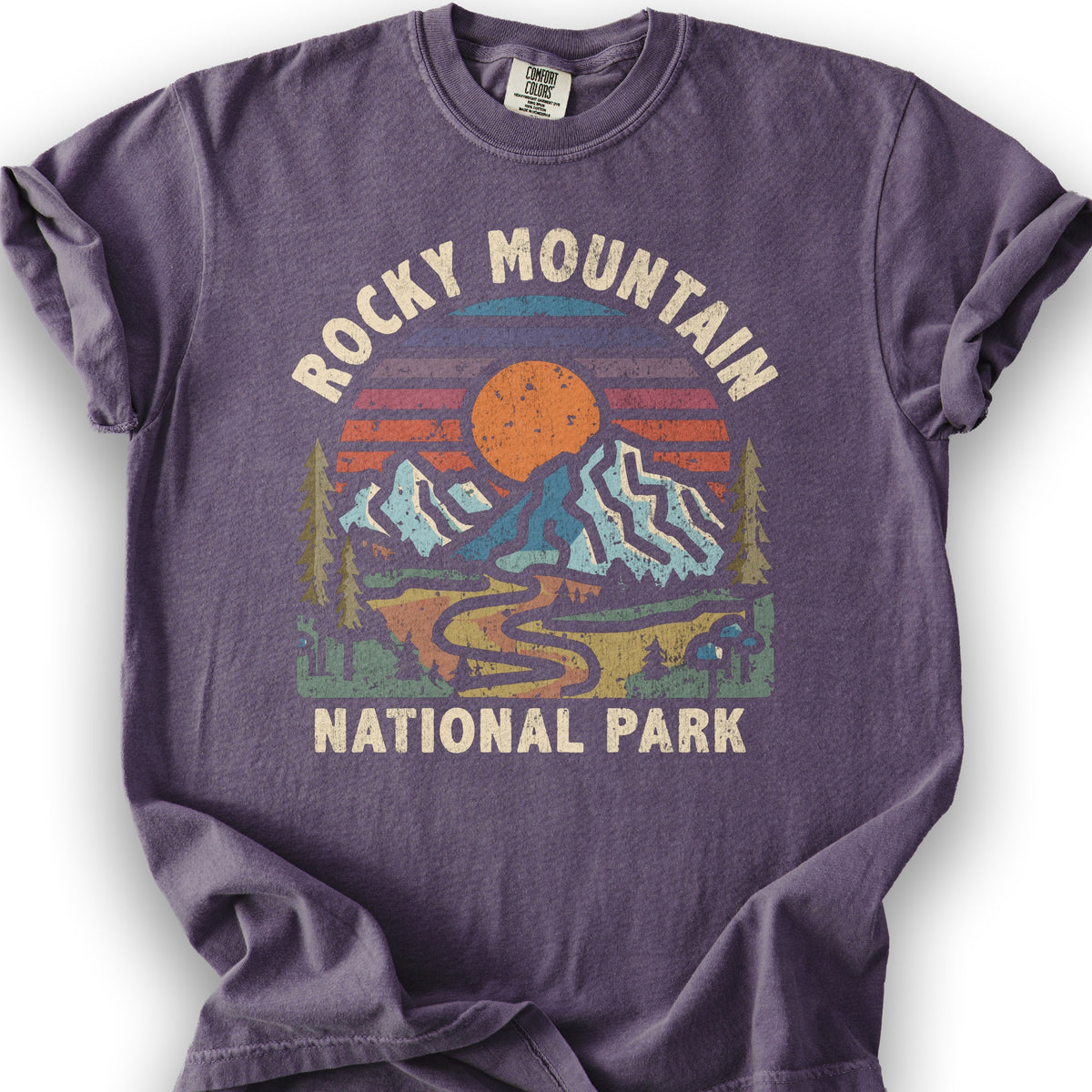 Rocky Mountain National Park "Retro Sunset" T-Shirt - Grape