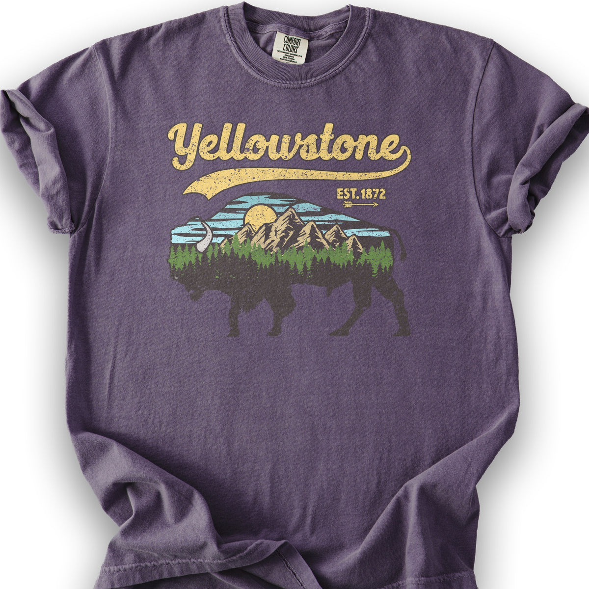 Yellowstone Vintage Buffalo Mountains T-Shirt - Grape