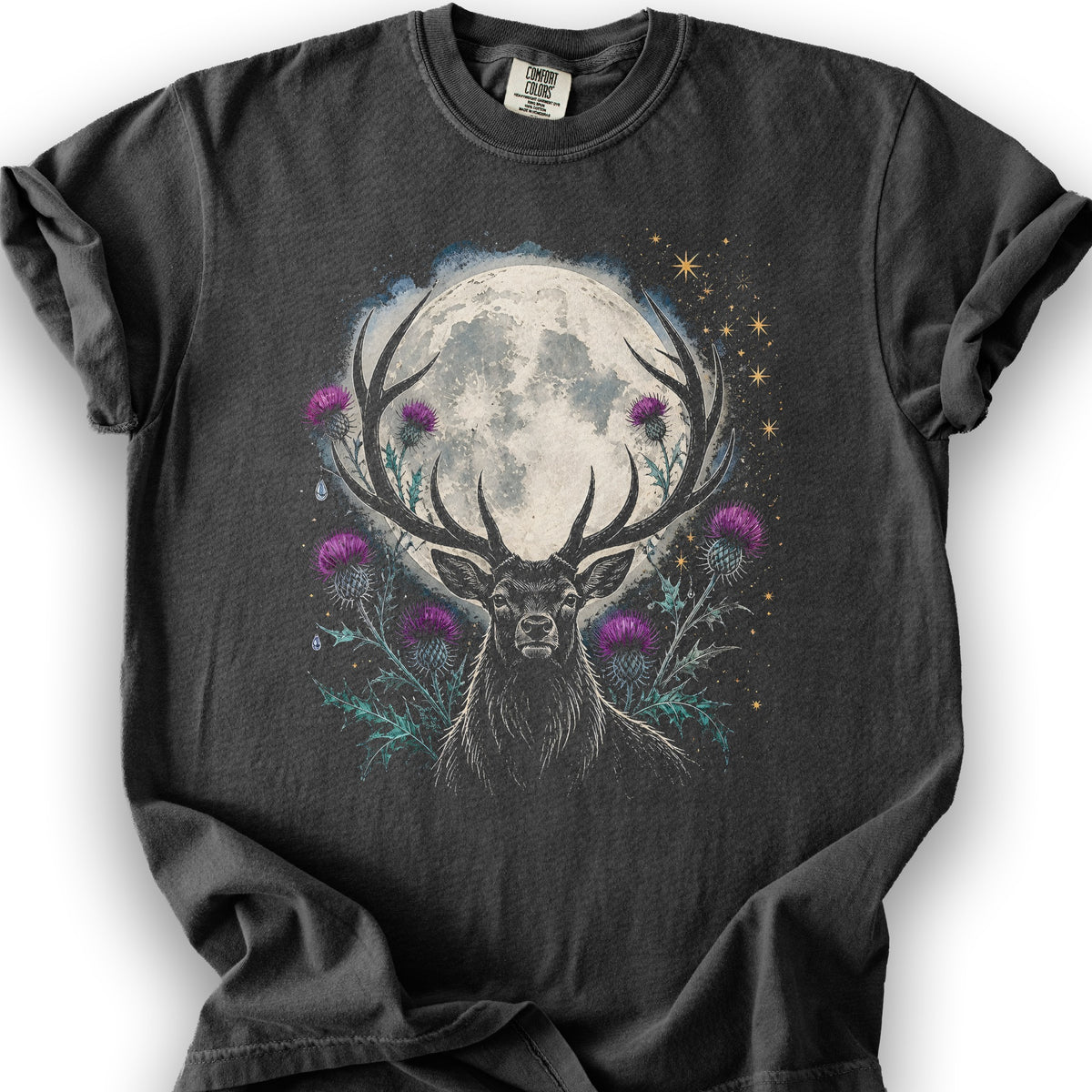 Moonlit Stag Thistle T-Shirt - Graphite