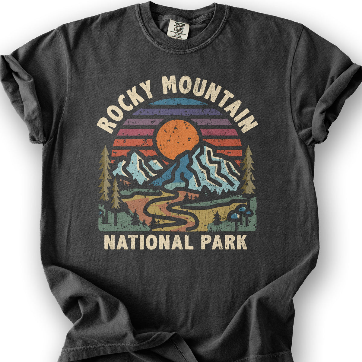 Rocky Mountain National Park "Retro Sunset" T-Shirt - Graphite