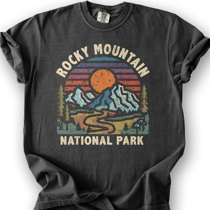 Rocky Mountain National Park "Retro Sunset" T-Shirt - Graphite