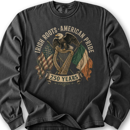 Irish Roots American Pride Long Sleeve Shirt - Graphite