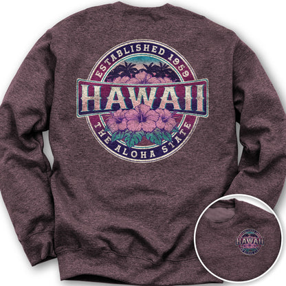 Hawaii Badge Front/Back Print Sweatshirt - Heather Sport Dark Maroon