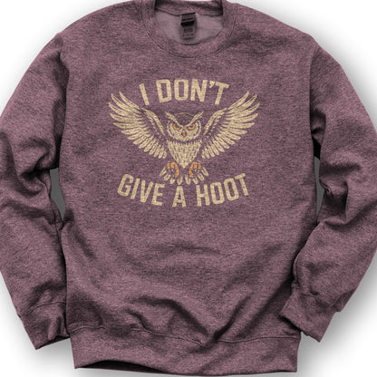 I Don't Give a Hoot "Vintage Owl" Sweatshirt - Heather Sport Dark Maroon