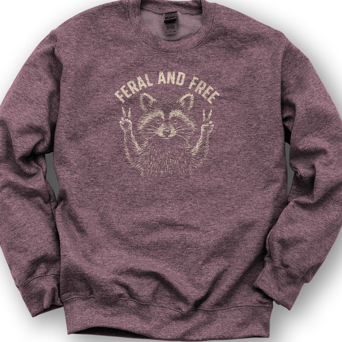 Feral and Free "Vintage Raccoon" Sweatshirt - Heather Sport Dark Maroon