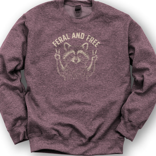 Feral and Free "Vintage Raccoon" Sweatshirt - Heather Sport Dark Maroon