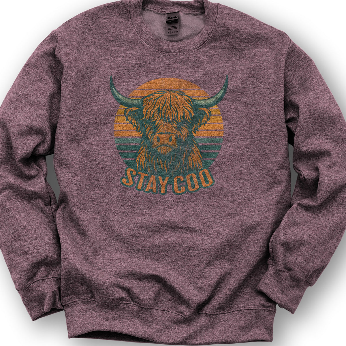 Highland Cow "Stay Coo" Sweatshirt - Heather Sport Dark Maroon