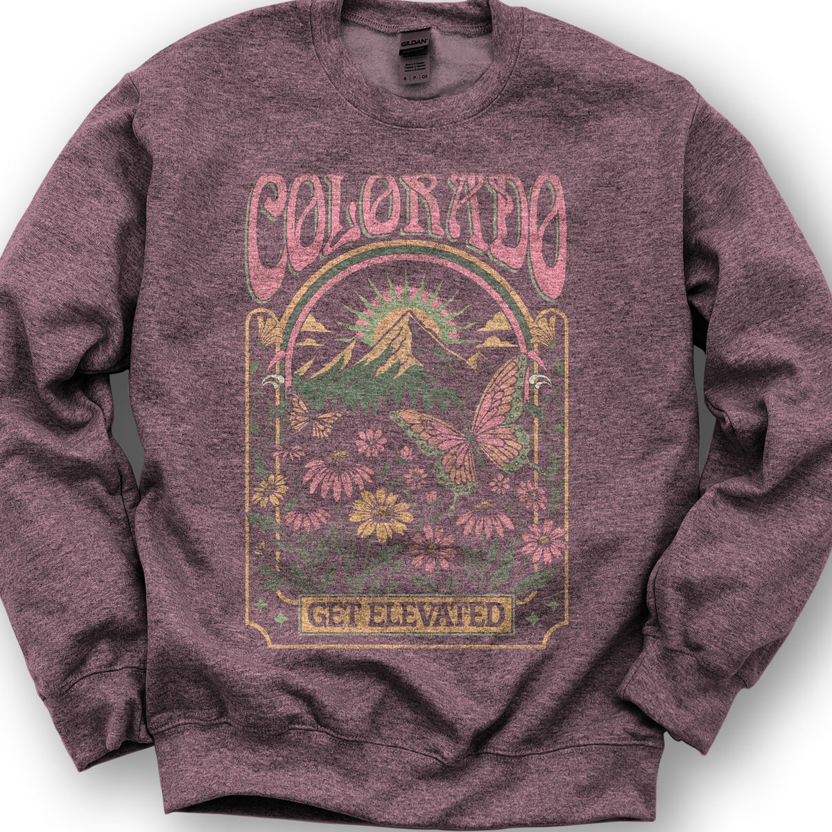 Colorado Get Elevated Butterfly Sweatshirt - Heather Sport Dark Maroon