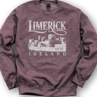 Limerick Ireland Vintage Print Sweatshirt - Heather Sport Dark Maroon