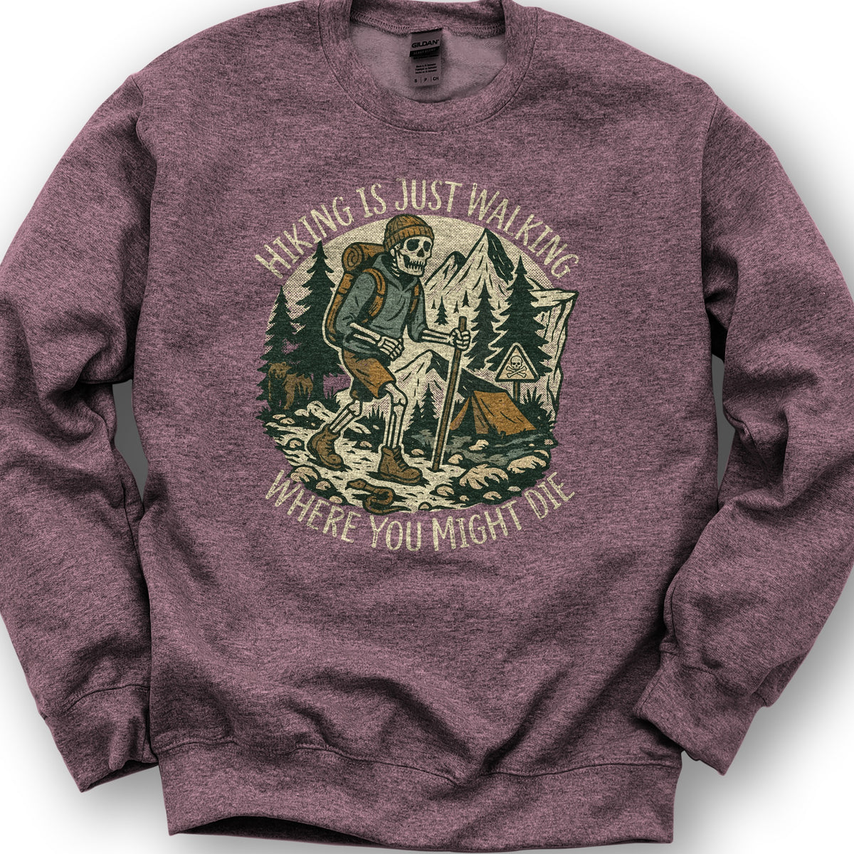 Hiking Is Just Walking Sweatshirt - Heather Sport Dark Maroon