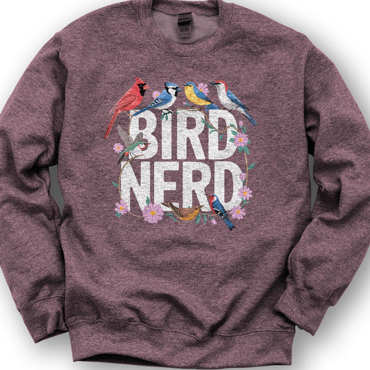 Bird Nerd "Flower Birds" Sweatshirt - Heather Sport Dark Maroon