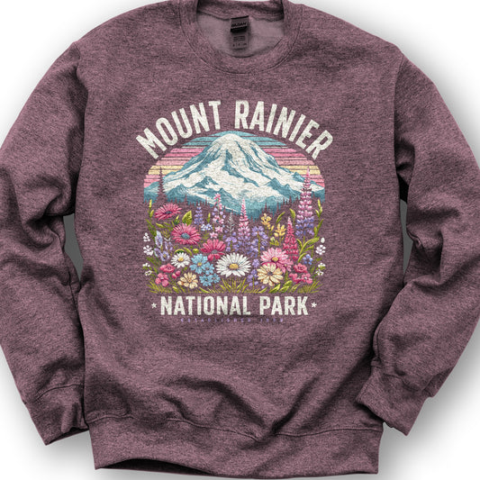 Mount Rainier National Park "Wildflowers" Sweatshirt - Heather Sport Dark Maroon