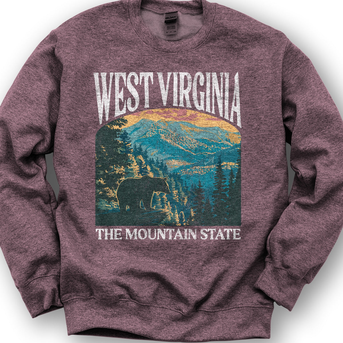 West Virginia Mountain State "Big and Bold" Sweatshirt - Heather Sport Dark Maroon