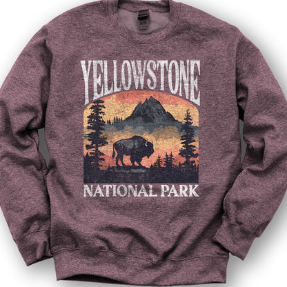 Yellowstone National Park Buffalo "Big and Bold" Sweatshirt - Heather Sport Dark Maroon