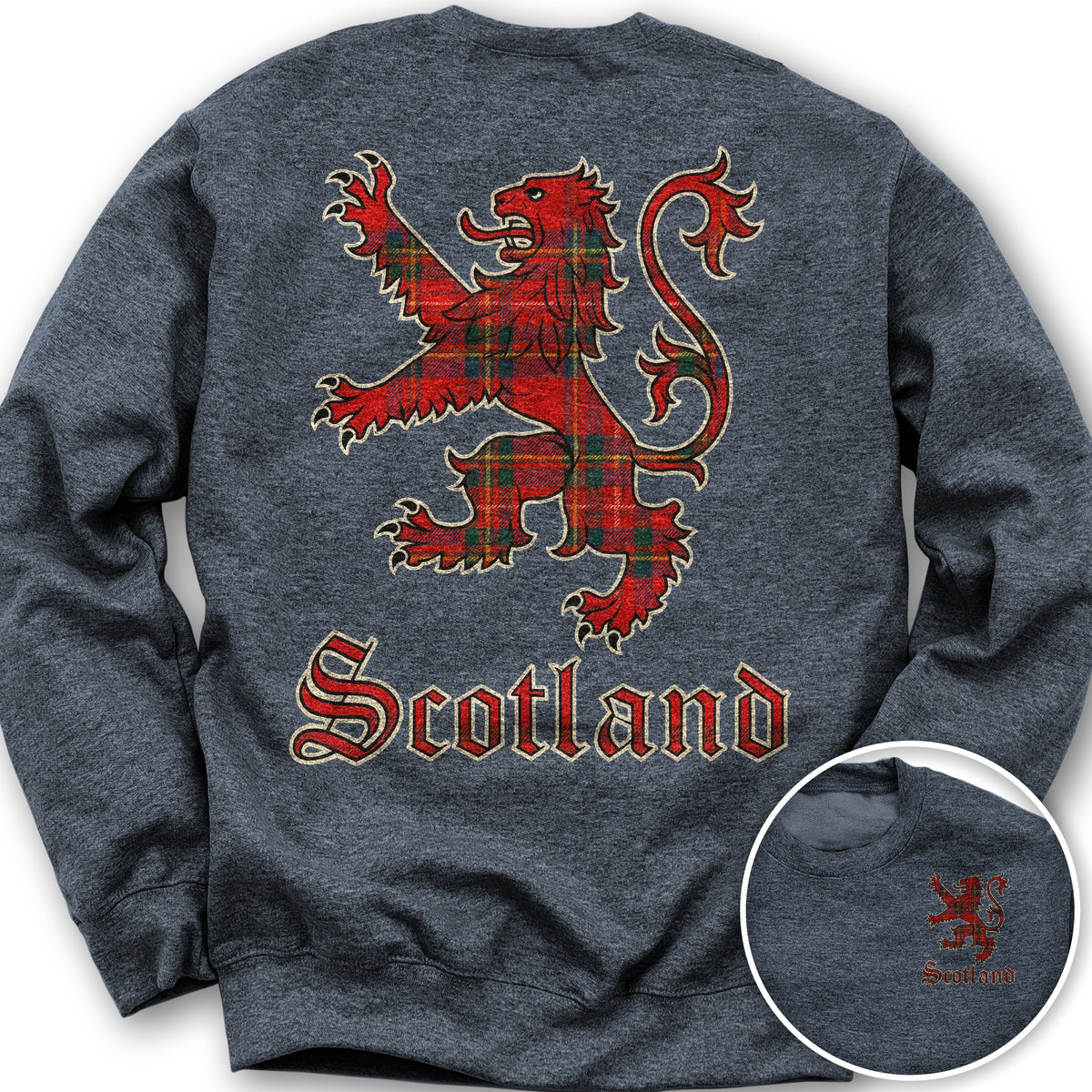 Scotland Tartan Lion Front/Back Print Sweatshirt - Heather Sport Dark Navy