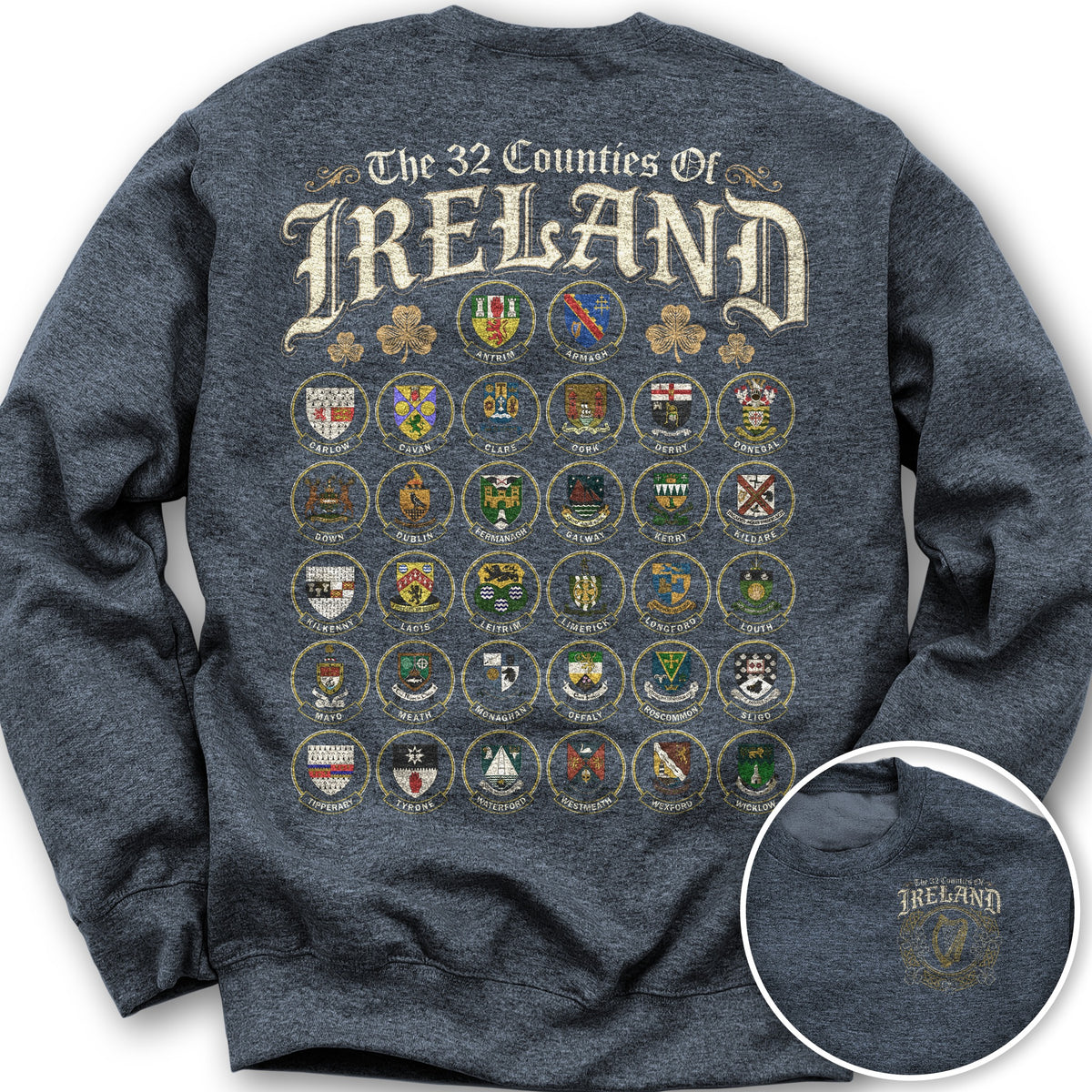 Ireland County Crests Front/Back Print Sweatshirt - Heather Sport Dark Navy