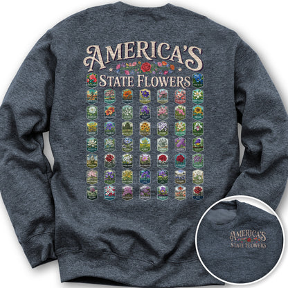 America's State Flowers Front/Back Print Sweatshirt - Heather Sport Dark Navy