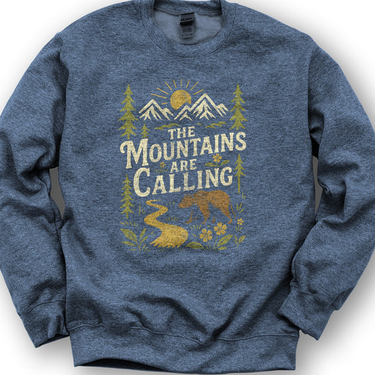 The Mountains Are Calling "Vintage Sketch" Sweatshirt - Heather Sport Dark Navy