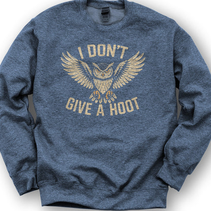 I Don't Give a Hoot "Vintage Owl" Sweatshirt - Heather Sport Dark Navy