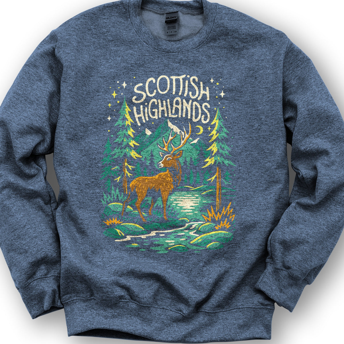 Scottish Highlands "Midnight Stag" Sweatshirt - Heather Sport Dark Navy