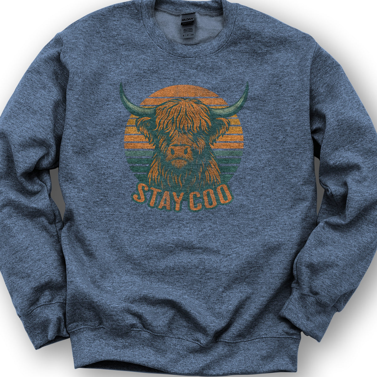 Highland Cow "Stay Coo" Sweatshirt - Heather Sport Dark Navy