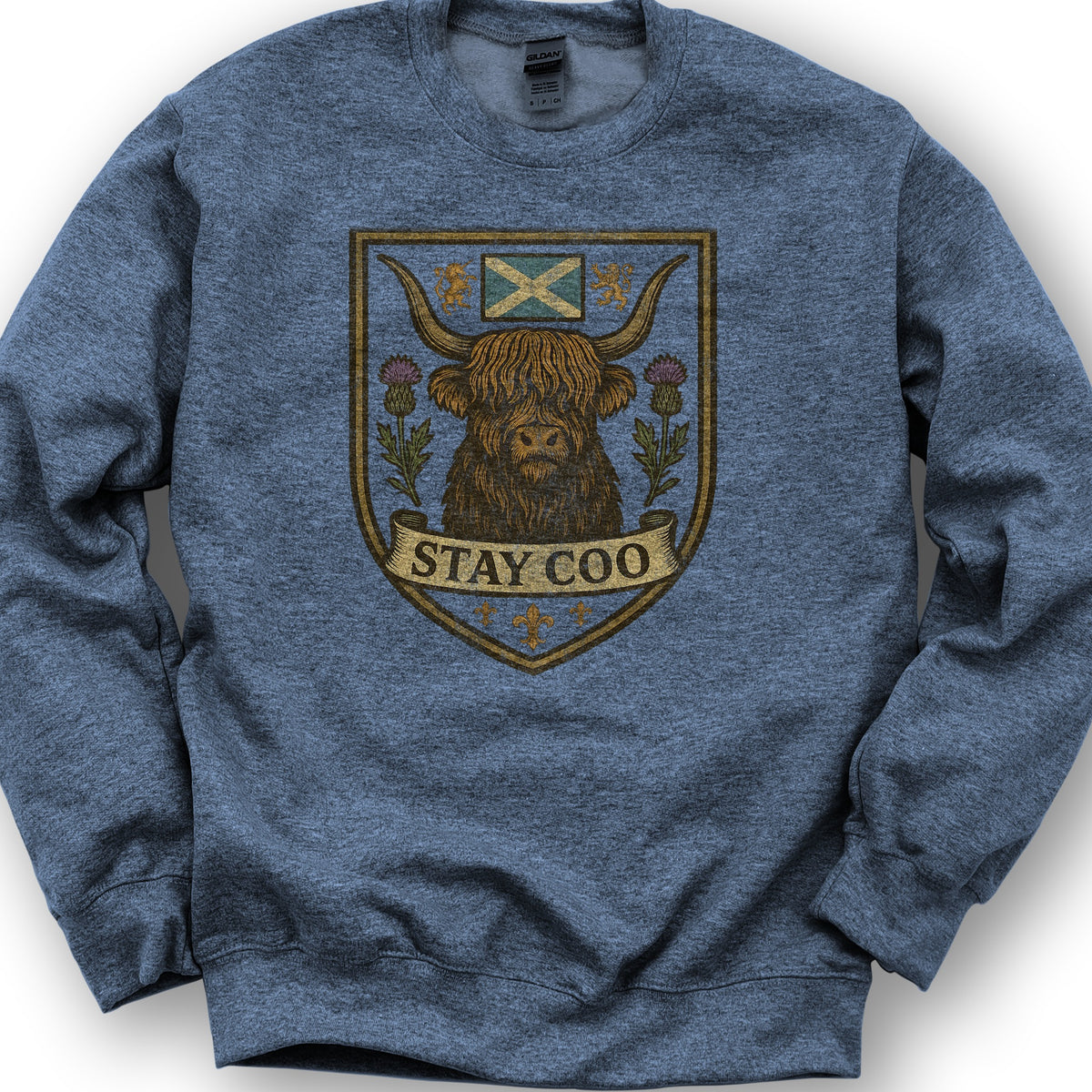 Highland Cow "Scottish Heraldry" Sweatshirt - Heather Sport Dark Navy