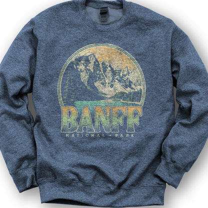 Banff National Park Groovy Screenprint Sweatshirt - Heather Sport Dark Navy