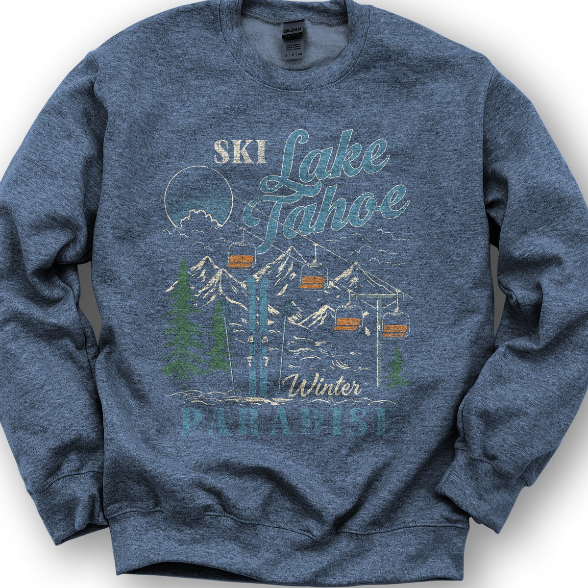 Retro "Ski Lake Tahoe" Sweatshirt - Heather Sport Dark Navy