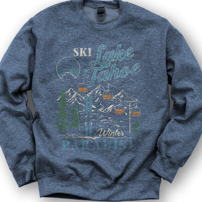 Retro "Ski Lake Tahoe" Sweatshirt - Heather Sport Dark Navy