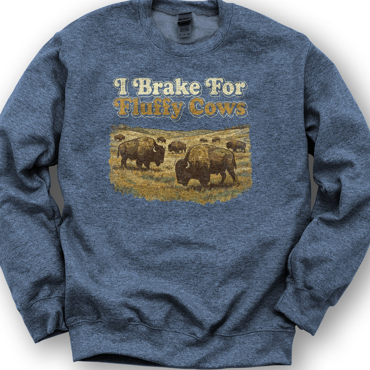 2026021701 Brake For Fluffy Cows Sign V01 - Gildan 18000 Sweatshirt - Heather Sport Dark Navy