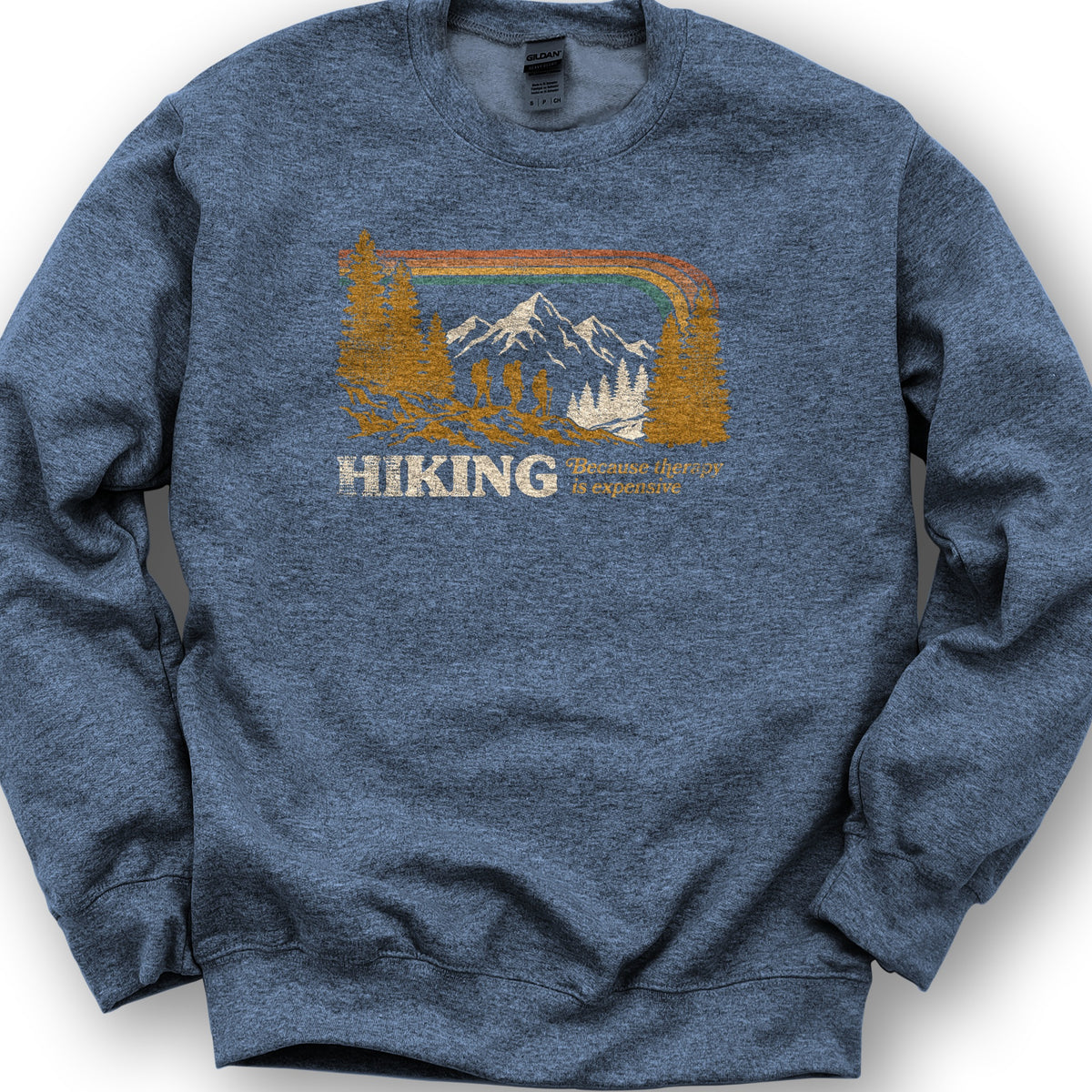 Hiking Retro Therapy Sweatshirt - Heather Sport Dark Navy