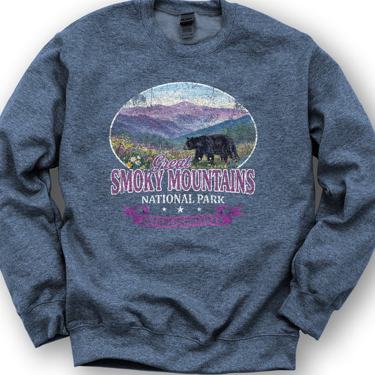 Smoky Mountains Retro Bear Sweatshirt - Heather Sport Dark Navy