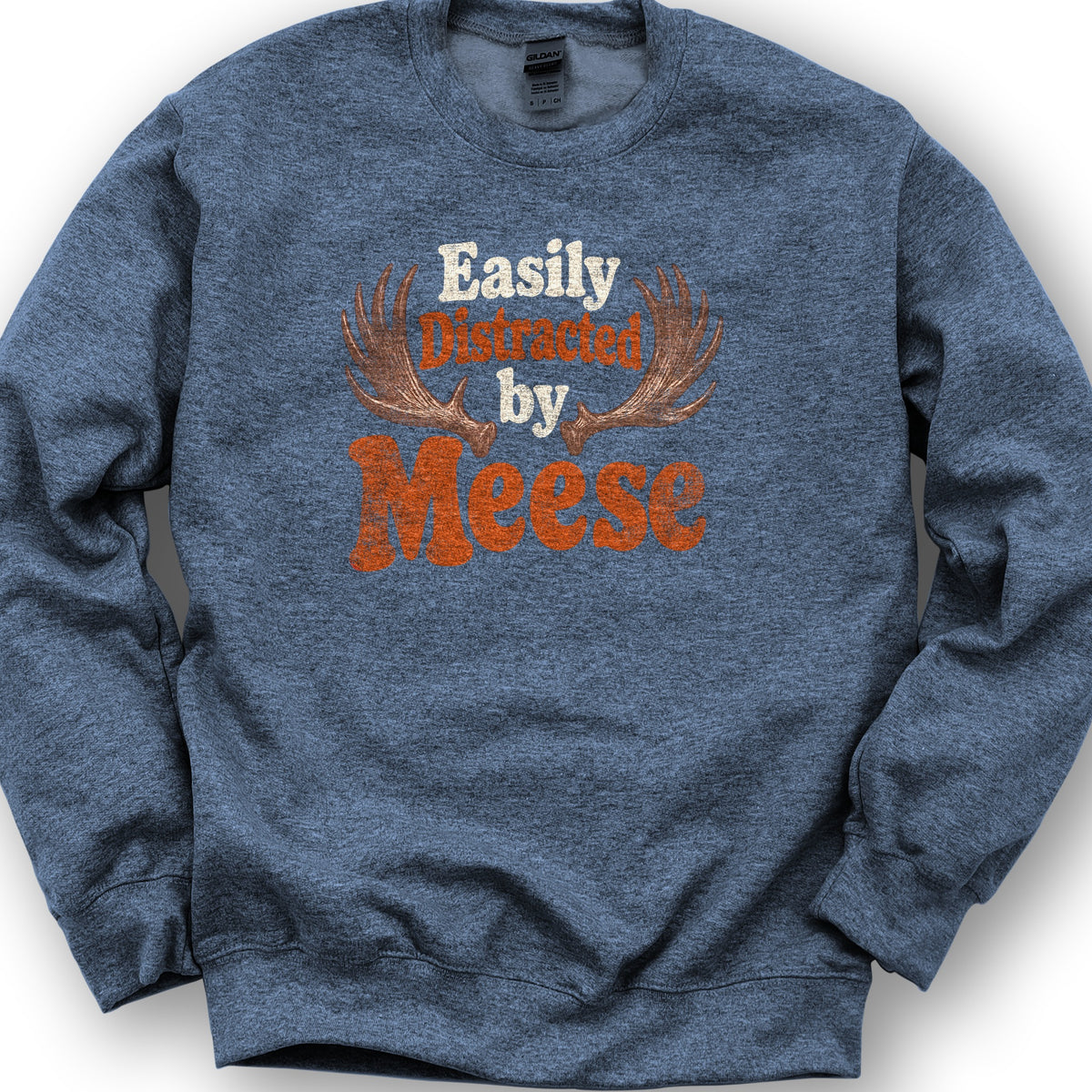 Distracted By Meese Antlers Sweatshirt - Heather Sport Dark Navy