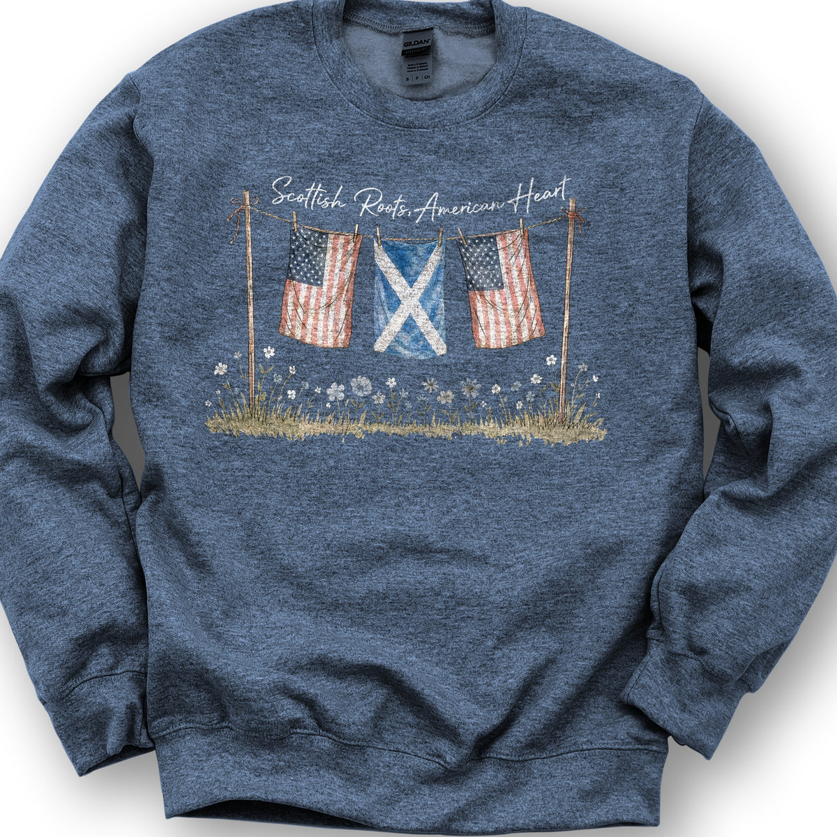Scottish Roots American Heart Sweatshirt - Heather Sport Dark Navy