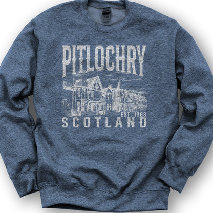 Pitlochry Scotland Sketch Sweatshirt - Heather Sport Dark Navy