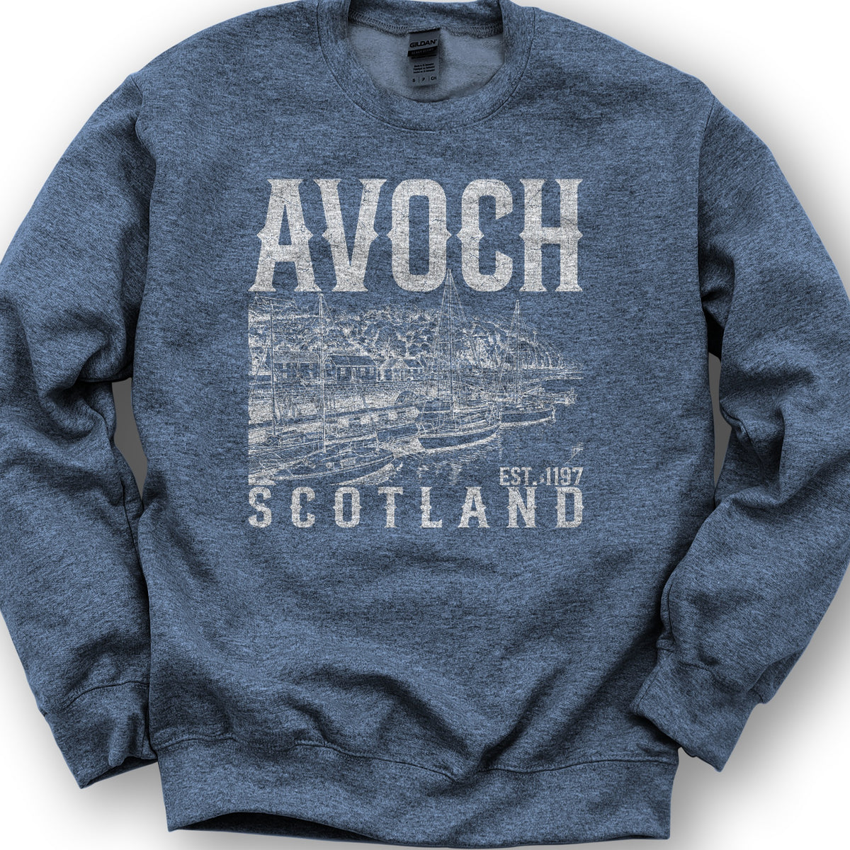 Avoch Scotland Sketch Sweatshirt - Heather Sport Dark Navy
