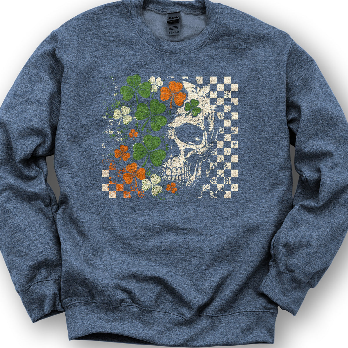 Shamrock Skull Check Sweatshirt - Heather Sport Dark Navy
