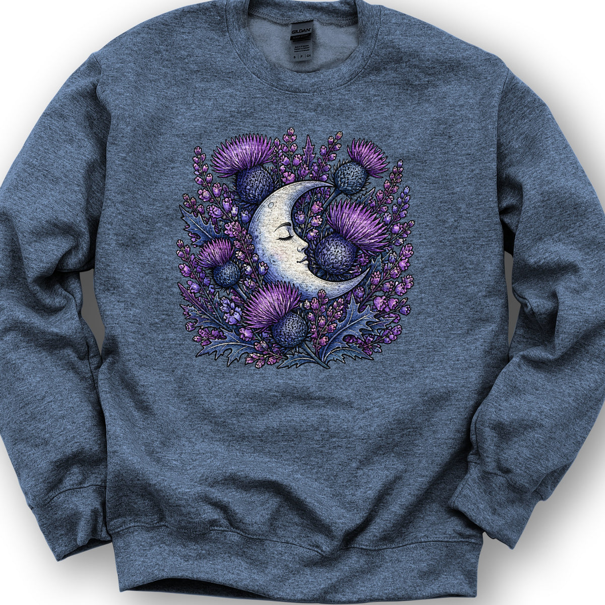 Botanical Moon Thistle Sweatshirt - Heather Sport Dark Navy