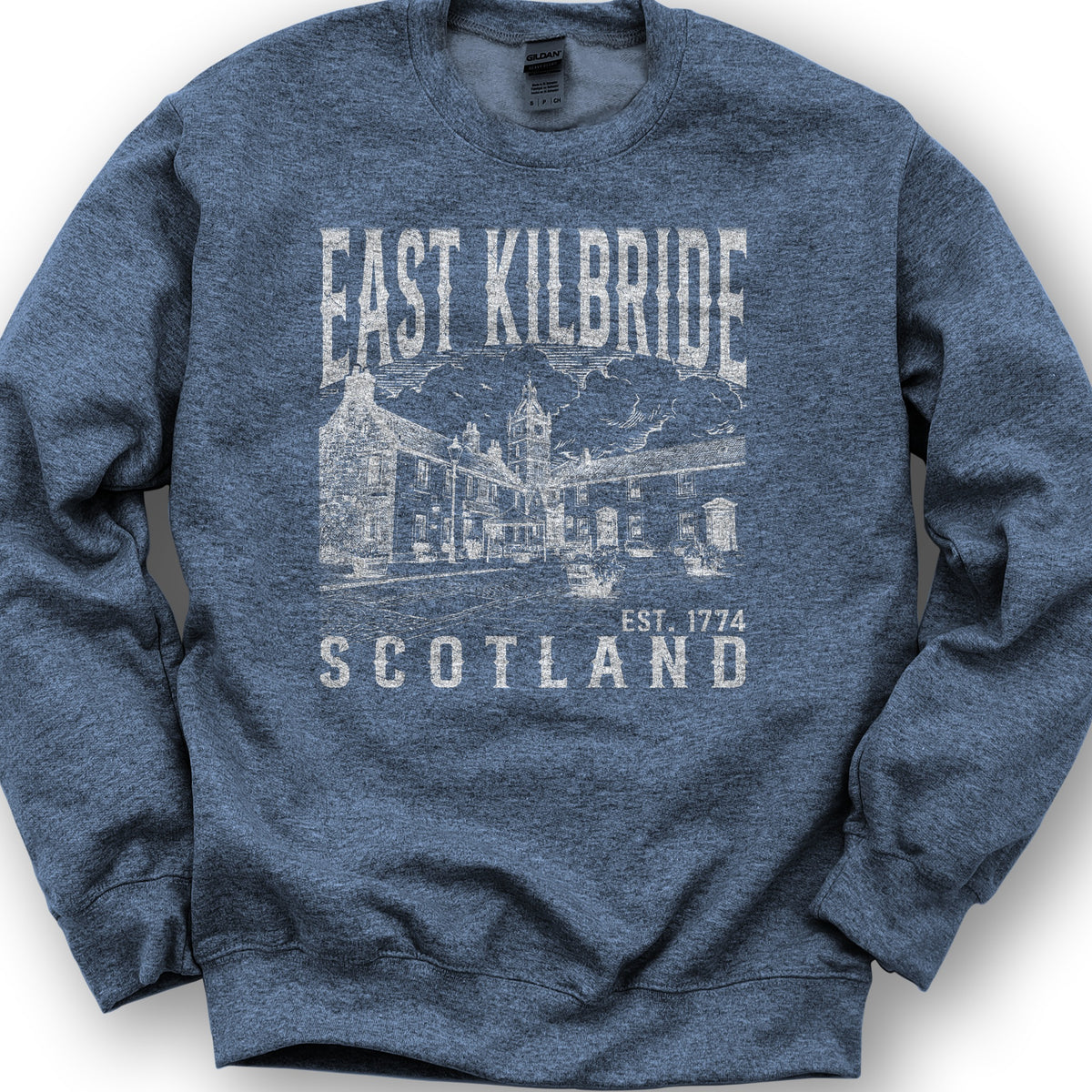 East Kilbride Scotland Sketch Sweatshirt - Heather Sport Dark Navy