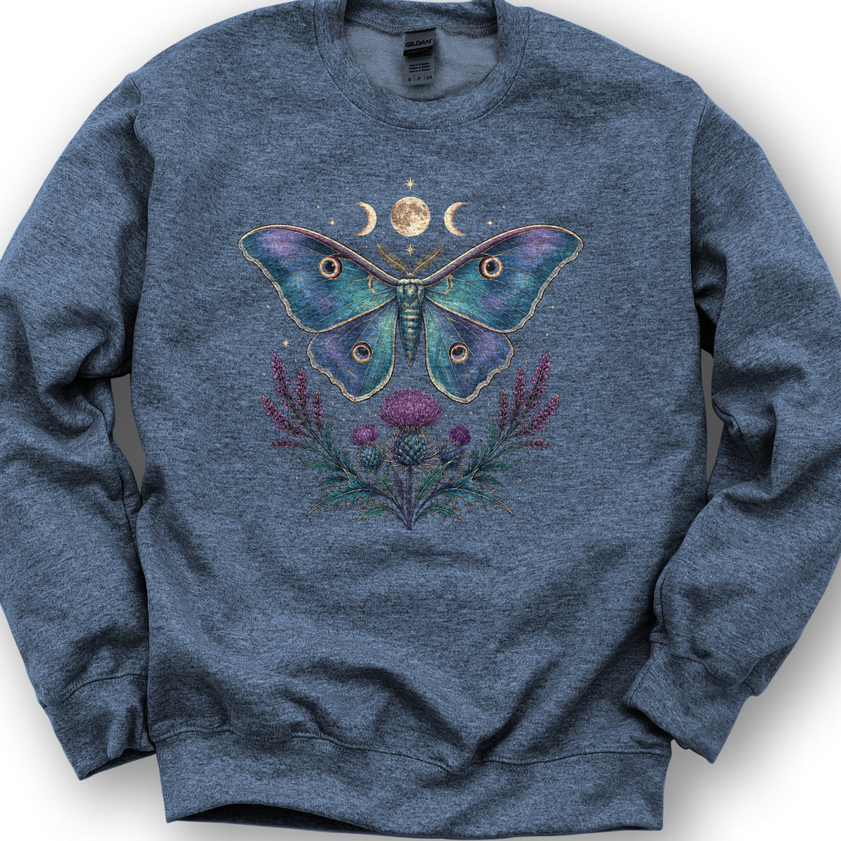 Emperor Moth Thistle Bouquet Sweatshirt - Heather Sport Dark Navy
