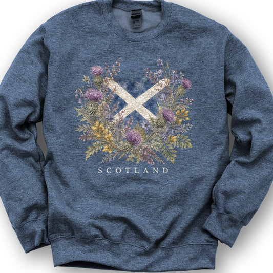 Botanical Scotland Flag Sweatshirt - Heather Sport Dark Navy