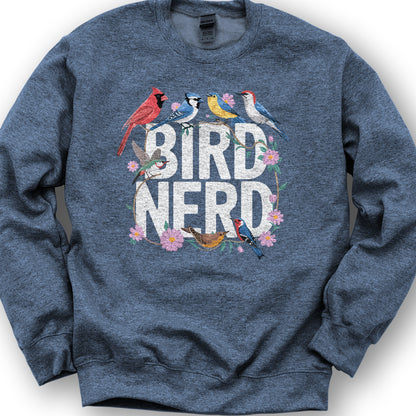 Bird Nerd "Flower Birds" Sweatshirt - Heather Sport Dark Navy