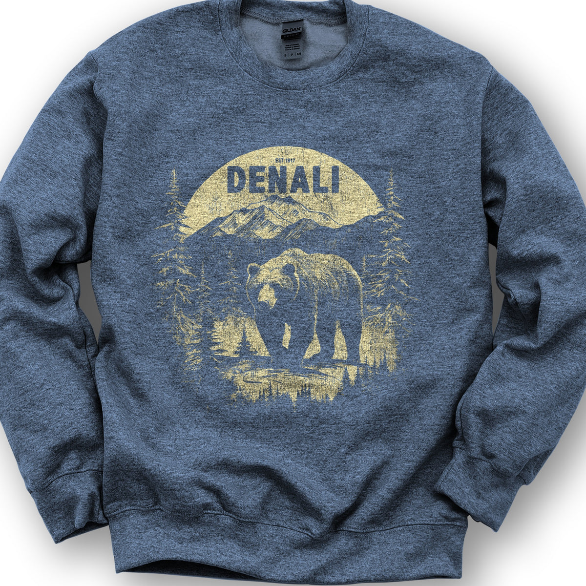 Denali National Park Grizzly Bear Sweatshirt - Heather Sport Dark Navy